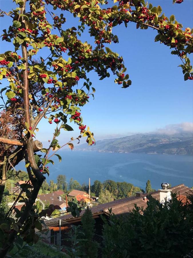 Traumhaftes Chalet Mit Seesicht Krattigen Bagian luar foto